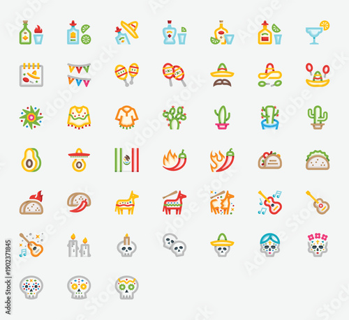 Cinco de Mayo Fiesta Color Icon Set