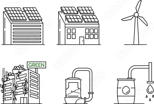 Sustainable Energy Icons Set, Renewable Green Power and Eco Technology Flat Vector Illustration