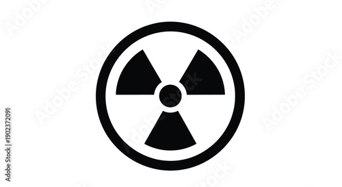 Black and white graphic icon representing a universal radiation hazard warning symbol indicating dangerous material levels
