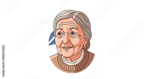 Portrait of Smiling Elderly Woman with Grey Hair and Brown Sweater Representing Senior Lifestyle