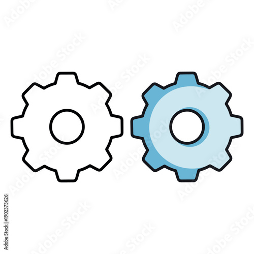 Two interlocking gears with modern minimalist design in blue and white