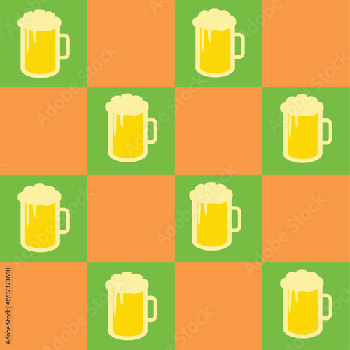 Saint Patrick’s Day Geometric Bauhaus Seamless Pattern with Beer Mugs – Modern Irish Bar Alcohol Tile