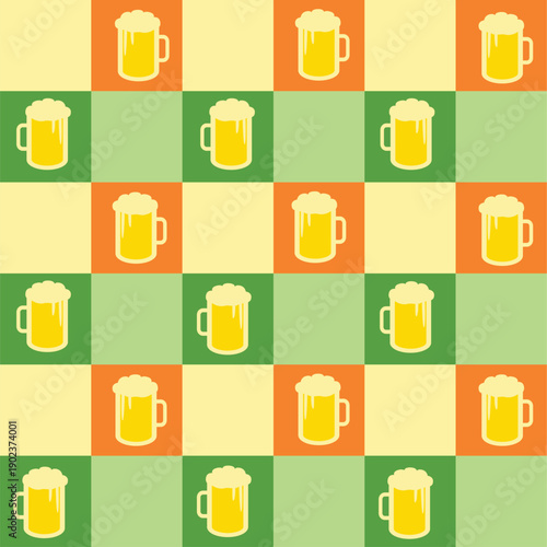 Saint Patrick’s Day Geometric Bauhaus Seamless Pattern with Beer Mugs – Modern Irish Holiday Tile