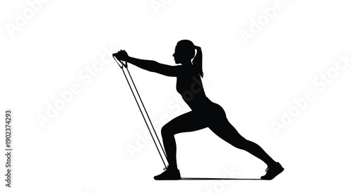 Silhouette of athletic woman performing resistance band lunges for strength training exercise