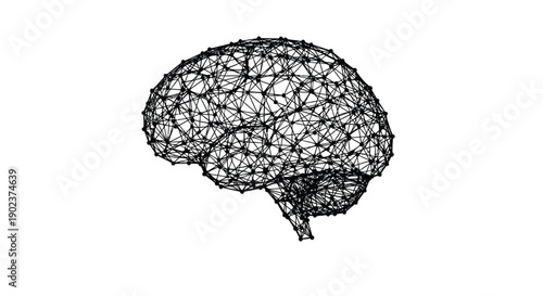 Abstract black wireframe representation of a human brain symbolizing neural networks and connections