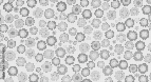 Black and white halftone dot pattern with hexagonal shapes and varying dot sizes dots monochrome