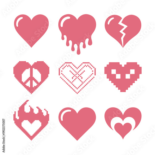 Heart symbols in various styles expressing love and emotions in creative designs