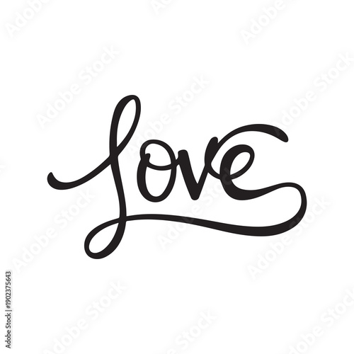 Elegant cursive love text in bold black on white background