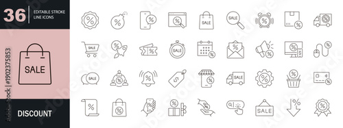 Discount icon set. Editable line icons. Vector illustration.