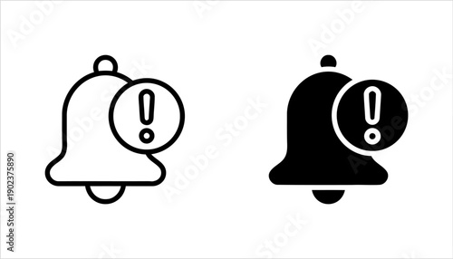 Bell with exclamation mark notification icon outline and filled versions