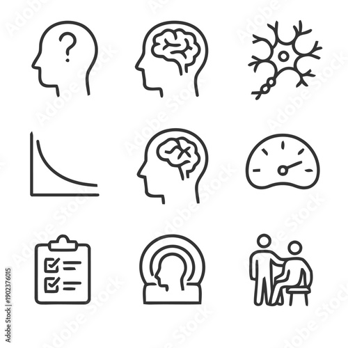 Brain and mind concept icons set for psychology and science topics