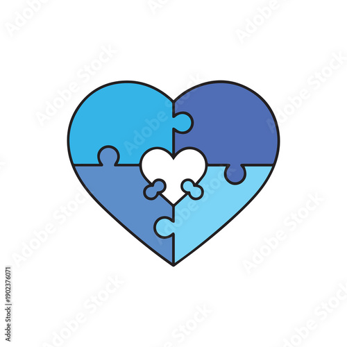 Heart shaped jigsaw puzzle pieces in soft blue tones on white background