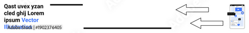 Digital workflow, app navigation, user interface, data organization, technology guides, process design. Two arrows pointing from text to a smartphone screen. Digital workflow and app navigation