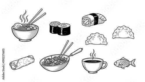 Assorted Culinary Delights: A collection of exquisite asian cuisine dishes, each a symphony of flavors and textures, tantalizing the senses and inviting culinary exploration. 