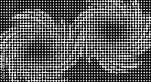 Black and white halftone dots pattern gradient transition from dense to sparse halftone pattern