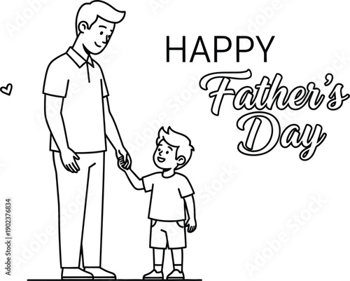 A heartwarming illustration of a father and son holding hands with happy father s day text on transparent background silhouette high quality