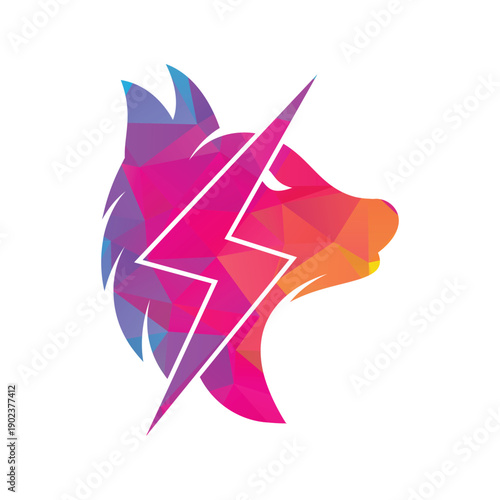 Thunder wolf logo design. Power, Wild animal and Energy logo concept icon vector.