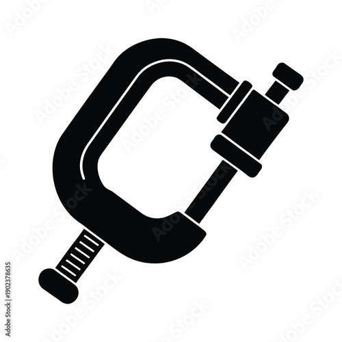 C-clamp. Carpentry workshop tools silhouette vector.
