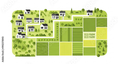 Eco friendly community with sustainable farm and residential area layout