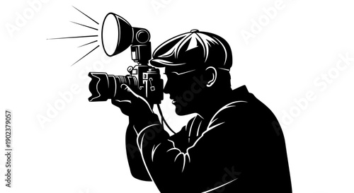Professional photographer taking picture with camera flash