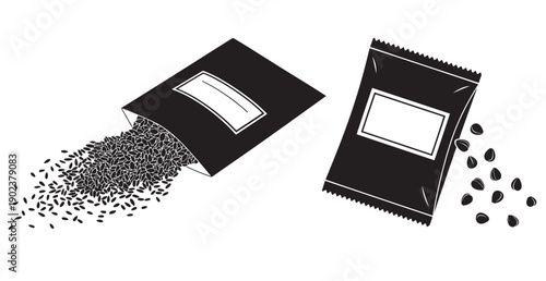 Seed Packet Spilling Heirloom Seeds With Label Area Silhouette For Gardening, Seed Saving And Heritage Varieties