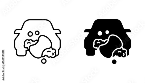 Car washing with sponge and soap foam line and solid icons
