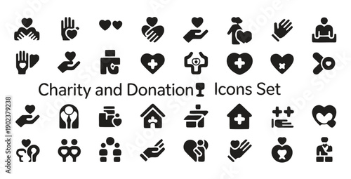 Charity and donation icon set for social causes