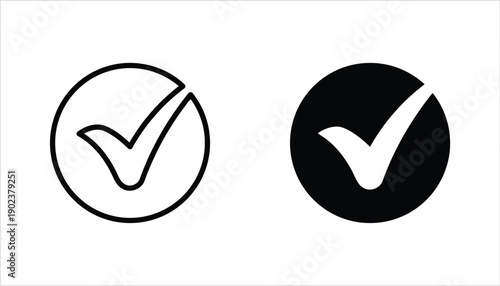 Check mark inside circle, outlined and filled versions for design needs