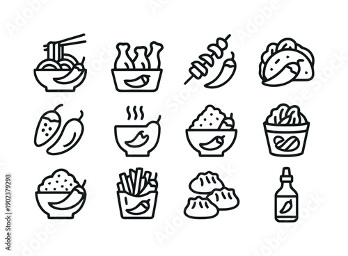 Chili pepper food icons representing spicy dishes and cuisine