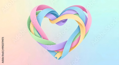 Pastel Cancer Awareness Ribbons Forming a Heart. Symbolic Heart with Colorful Awareness Ribbons