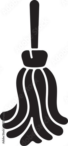 Black and white mop with a long handle cleaning household