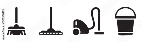 Cleaning supplies and tools icon set