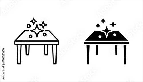 Cleanliness of table with sparkle effect icons in outline and filled style