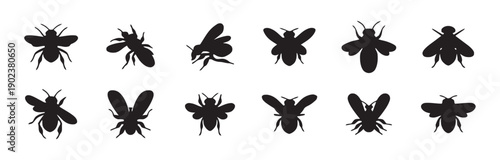 Collection of bee silhouettes in various poses for nature and insect designs