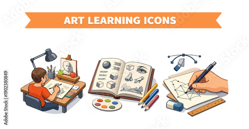 Art Learning Isometric Icons Set for Drawing Education and Creative Classes