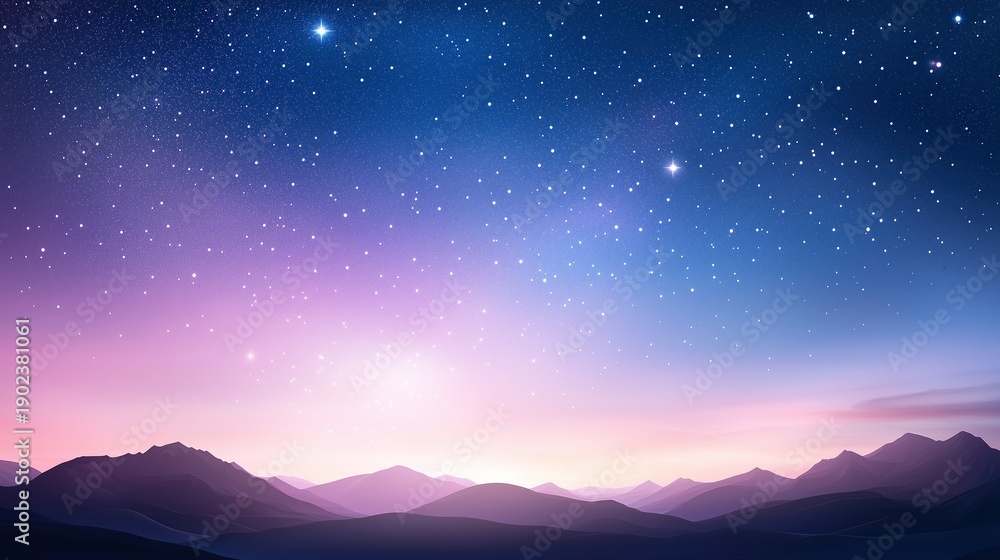 custom made wallpaper toronto digitalSerene mountain landscape under a vibrant starry night sky with pink and blue gradients.