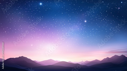 Wallpaper Mural Serene mountain landscape under a vibrant starry night sky with pink and blue gradients. Torontodigital.ca