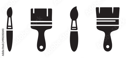Collection of paint brushes icons in different sizes and shapes for art and craft