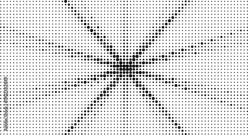 Black dots of varying sizes forming a radial starburst pattern on a white background radial pattern