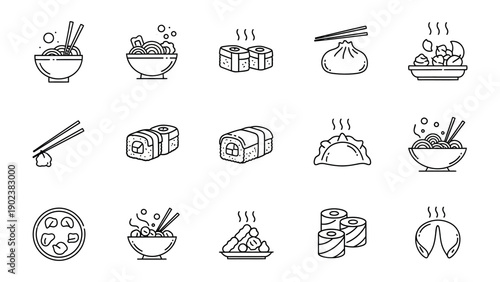 Asian Cuisine Delight: A collection of exquisite illustrations of diverse Asian culinary delights, from sushi and dumplings to noodles and beyond.