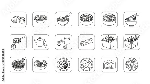 Delicious Culinary Icons: A curated collection of beautifully illustrated icons showcasing an array of delectable dishes and beverages. Each icon represents a unique culinary delight