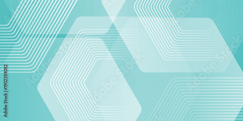 Subtle green gradient abstract background with modern glowing hexagon lines and geometric shapes combination design. Elegant and trendy minimalist line style background. VOL. 3