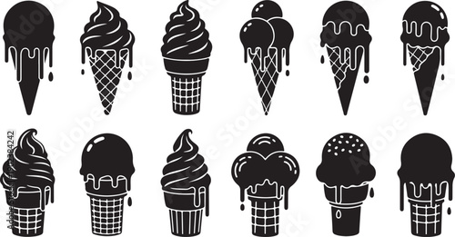 Set of 10 delicious ice cream cones and cups with chocolate and vanilla flavors vector illustration flat design