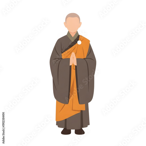 A serene illustration of a devout Buddhist monk in traditional robes, hands clasped, embodying spiritual peace and cultural reverence, ideal for celebrating Buddha Purnima