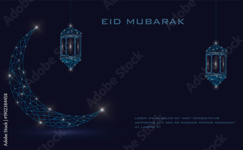 Elegant Eid Mubarak Background with Crescent Moon and Lantern