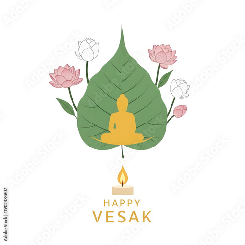 Happy Vesak Day Celebration, Buddha Purnima with Lotus Flowers and Leaf