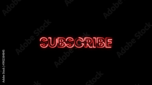 Subscribe text animation neon effects for social media motion graphics rgb+alpha black background