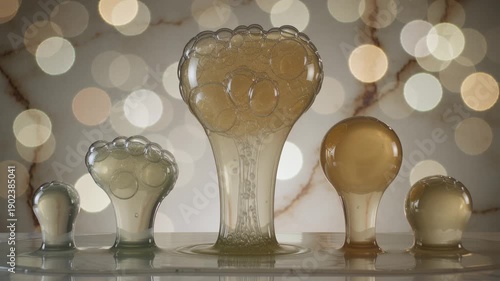 Wallpaper Mural Golden Honey Bubbles Abstract Art - Luxury Liquid Glass Sculptures with Bokeh Background - Premium Organic Fluid Motion Design 4K Stock Footage Torontodigital.ca