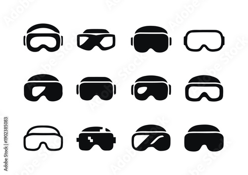 Collection of virtual reality goggles icons on white background