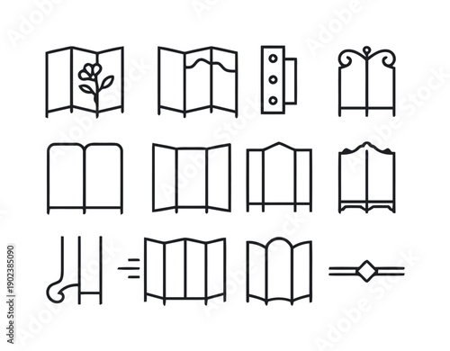 Collection of various folding screens icons and room divider symbols